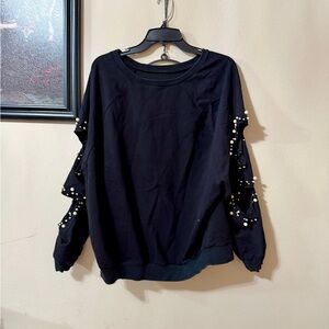 Black Pearl-Embellished Women's L/S Sweater Top